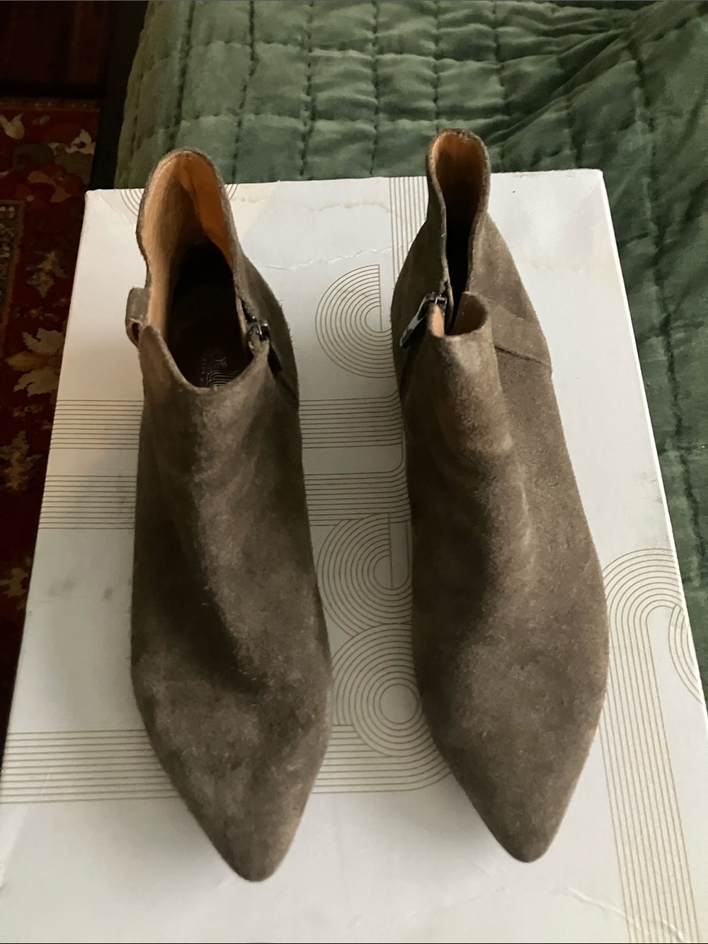 Belle by Sigerson Morrison Olive Suede Pointed Ankle Booties